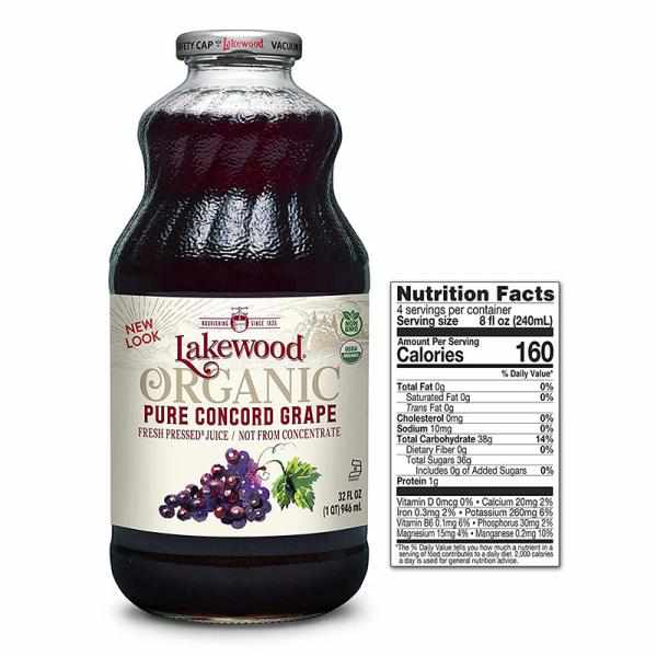 Lakewood Organic PURE Concord Grape Juice, 32-Ounce Bottles (Pack of 6)