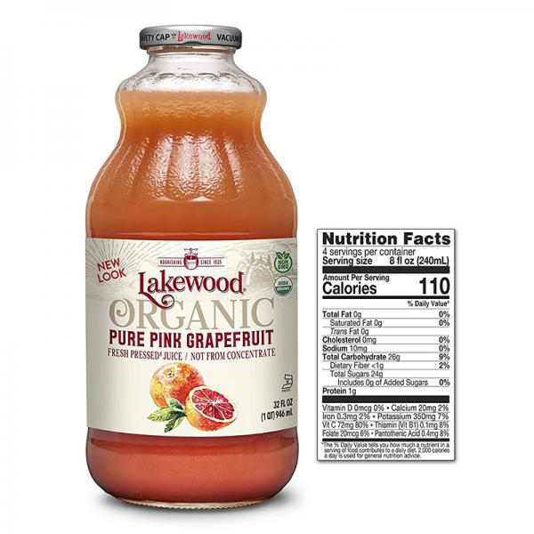 Lakewood Organic PURE Pink Grapefruit Juice, 32-Ounce Bottles (Pack of 6)