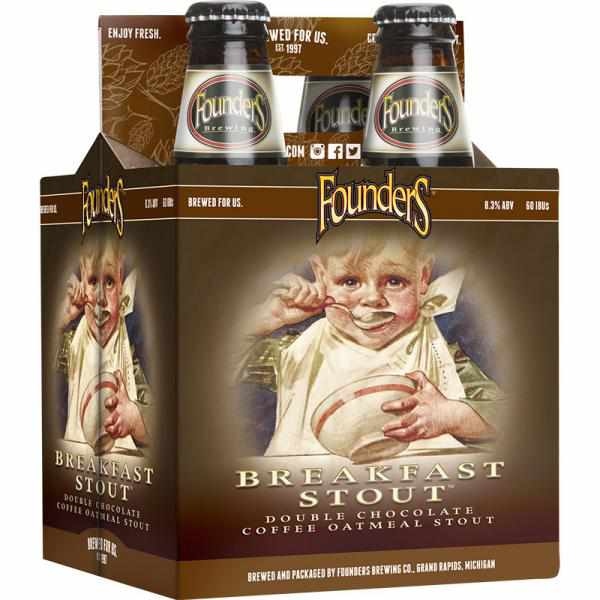 Founders Breakfast Stout, Double Chocolate Coffee Oatmeal Stout, 4 Pack, 12 Fl Oz Bottles