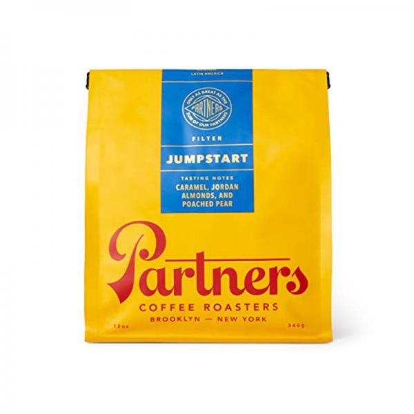 Partners Coffee, Jumpstart Blend - 12 Ounces | Medium Roast Espresso | Whole Bean Coffee | Low Acidity | Notes of Caramel and Jordan Almonds | Try Dri