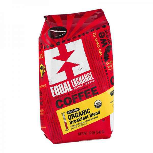 Equal Exchange Organic Coffee, Breakfast Blend, Whole Bean, 12-Ounce Bag