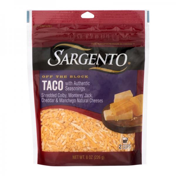 TACO WITH AUTHENTIC SEASONINGS SHREDDED COLBY-JACK, CHEDDAR & MANCHEGO NATURAL C