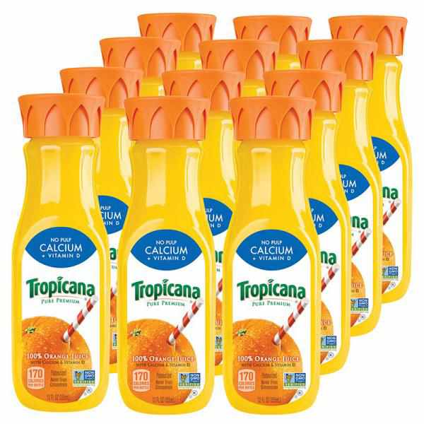 Tropicana Pure Juice with Calcium, Orange, 12 Ounce (Pack of 12)