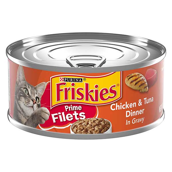 Friskies Gravy Wet Cat Food, Prime Filets Chicken & Tuna Dinner in Gravy, 5.5 Oz. Can