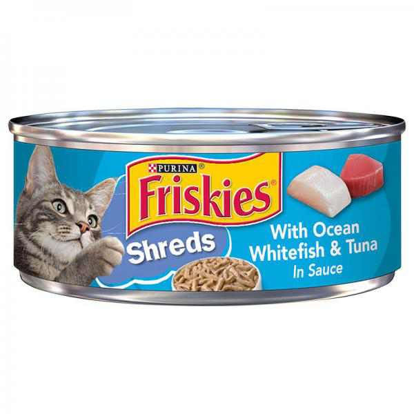 Friskies Wet Cat Food, Shreds With Ocean Whitefish & Tuna in Sauce, 5.5 oz. Can