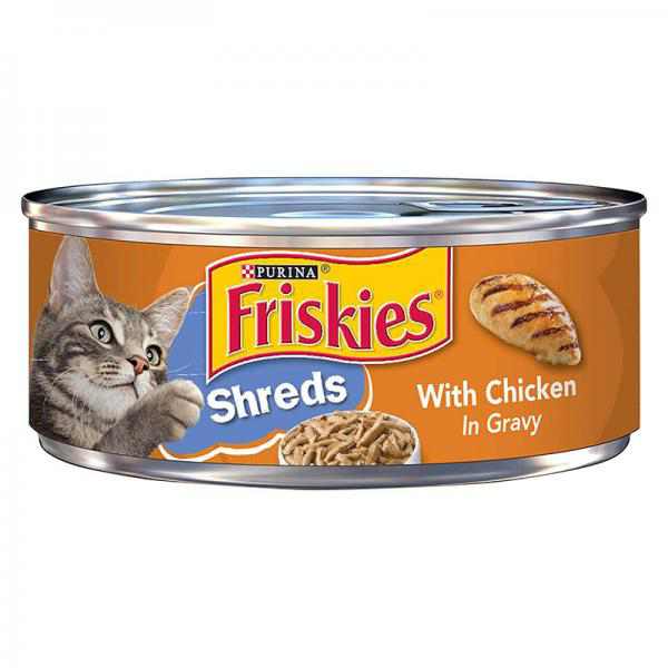 Friskies Wet Cat Food, Savory Shreds, with Chicken in Gravy, 5.5-Ounce Can, Pack