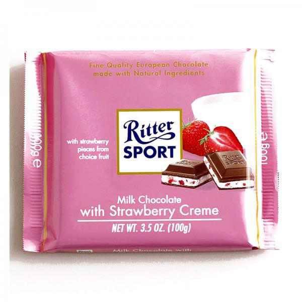 Ritter Sport Milk Chocolate With Strawberry Creme 3.5 Oz (100g) X 3 Pack