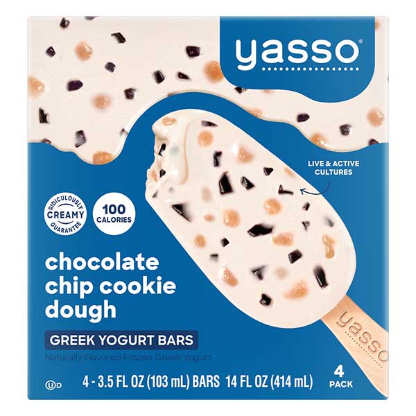 Yasso Frozen Greek Yogurt, Chocolate Chip Cookie Dough Bars, 4 Count