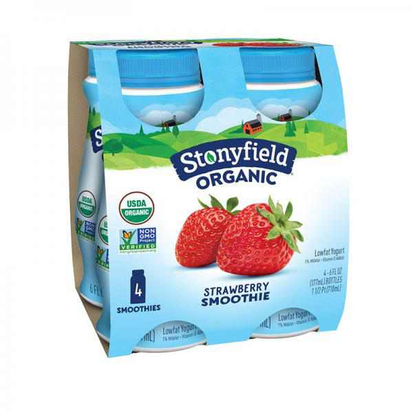 Stonyfield Organic Smoothie Low Fat Strawberry Yogurt Drink, 6 Fl.Oz., 4 Bottles