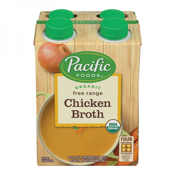 Pacific Foods Free Range Chicken Broth, Organic (4 Count, 8 Fl Oz Each)
