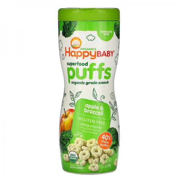 Happy Baby Organic Puffs, Apple Puffs, 2.1-Ounce Container (Pack of 6)