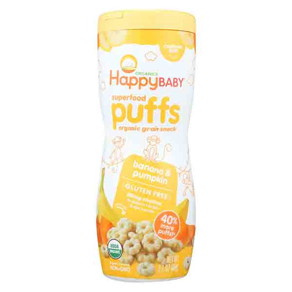 Happy Baby Organic Puffs, Banana Puffs, 2.1-Ounce Containers(Pack of 6)