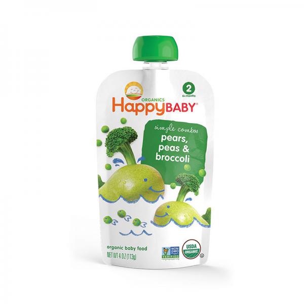 HappyBaby Organics Organic Baby Food Simple Combos 2 Broccoli, Pears & Peas