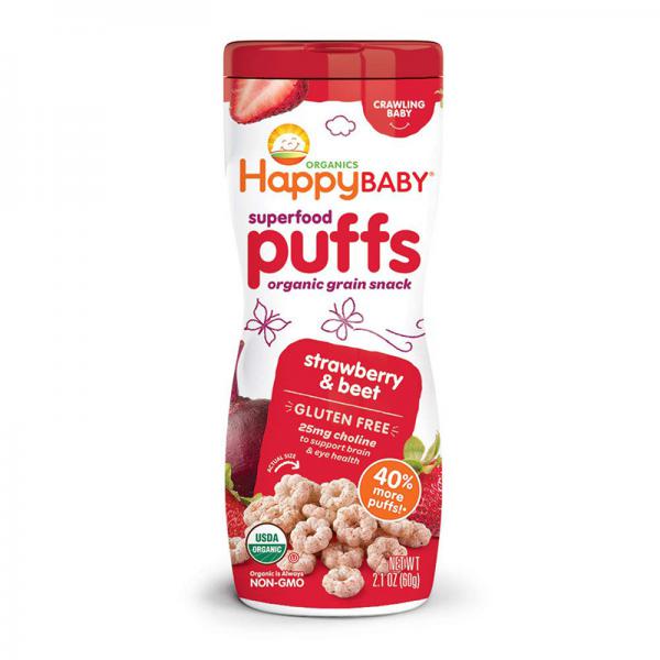 Happy Baby Gluten-Free Organic Puffs, Strawberry Puffs, 2.1-Ounce Containers (Pa