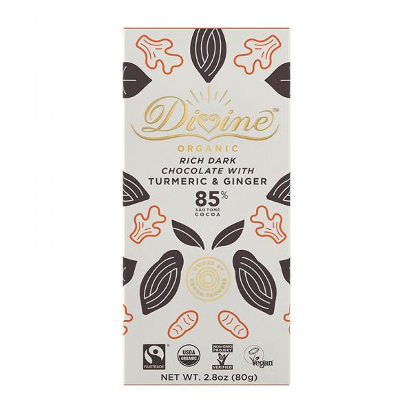 RICH DARK CHOCOLATE WITH TURMERIC & GINGER, 85% COCOA, TURMERIC & GINGER