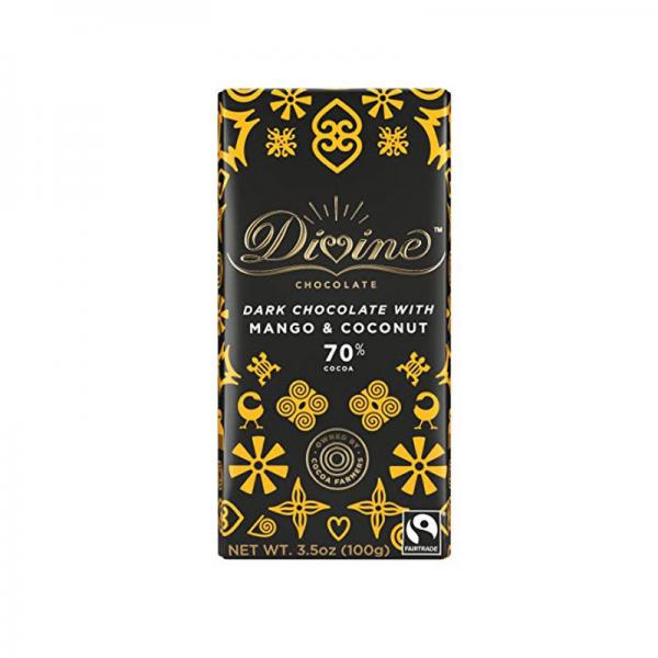 DARK CHOCOLATE WITH COCONUT & MANGO, 70% COCOA, COCONUT & MANGO