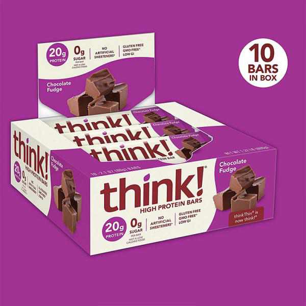 thinkThin Chocolate Fudge, Gluten Free, 2.1-Ounce Bars (Pack of 10)