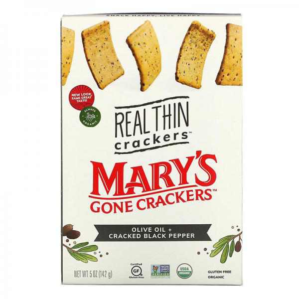 Mary's Gone Crackers Real Thin Crackers, Made With Real Organic Whole Ingredients, Gluten Free, Olive Oil Cracked Black Pepper, 5 Ounce (Pack of 1)