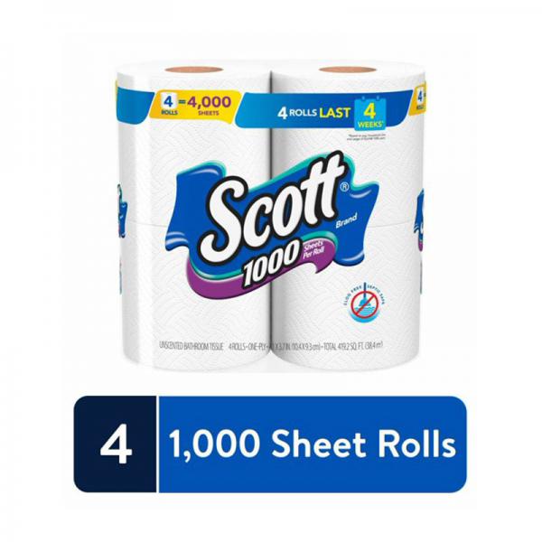 Scott 1000 Unscented Bathroom Tissue 1000 1-Ply 4 roll