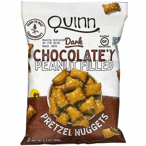 Quinn Popcorn, Pretzel Nuggets, Dark Chocolate'y Peanut Filled, 6.5 Oz (184 G)