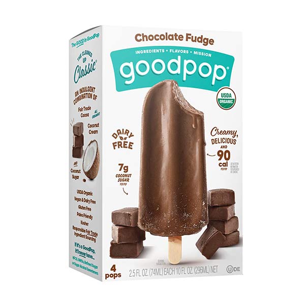 Goodpop, Pops Chocolate Fudge Orgánico, 4 unidades, 10 fl oz