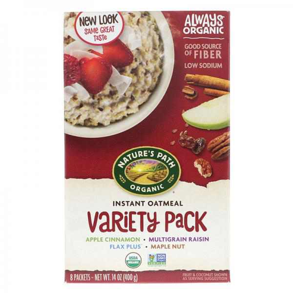 Nature's Path Organic Instant Hot Oatmeal, Variety Pack of Four Flavors, 8-Count