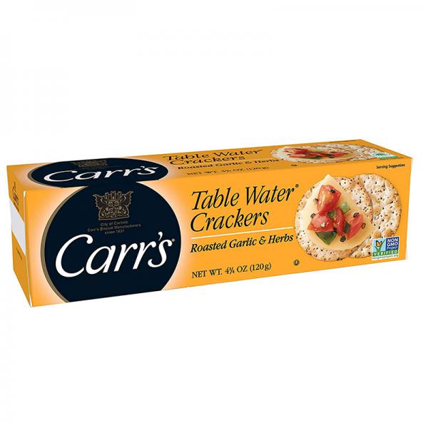 Carr's Table Water Crackers, Roasted Garlic & Herbs, 4.25-Ounce Boxes (Pack of 6
