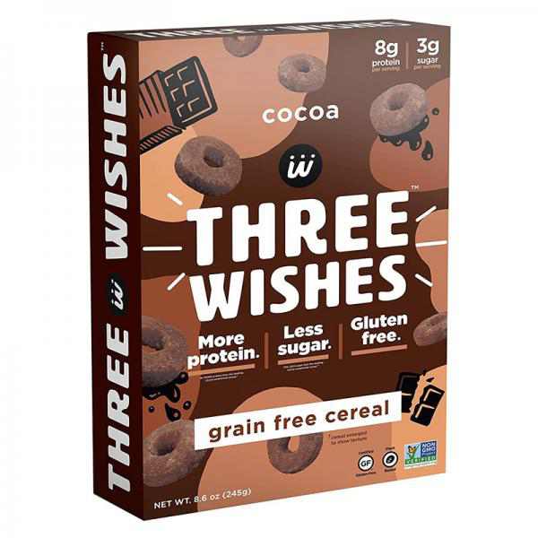 Three Wishes Grain Free, Plant Based Cocoa Chocolate Cereal | High Protein, Low