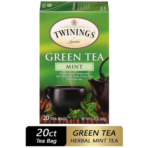 Twinings of London Green Tea with Mint Tea Bags , 20 Ct., 1.41 Oz.