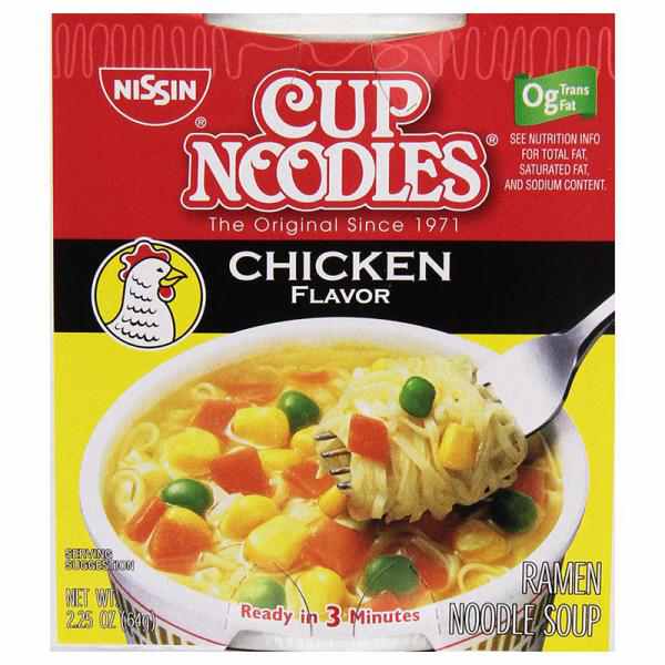 Nissin Cup O'Noodles Ramen Noodle Soup, Chicken Flavor, 2.25-Ounce (Pack of 12)