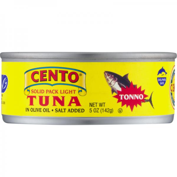 Cento Canned Solid Pack Light Tuna, in Pure Olive Oil, 5 Oz