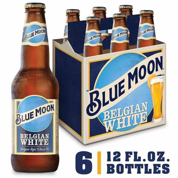 Blue Moon Belgian White Belgian Style Wheat Ale Beer, 6 Pack, 12 Fl. Oz. Bottles, 5.4% ABV