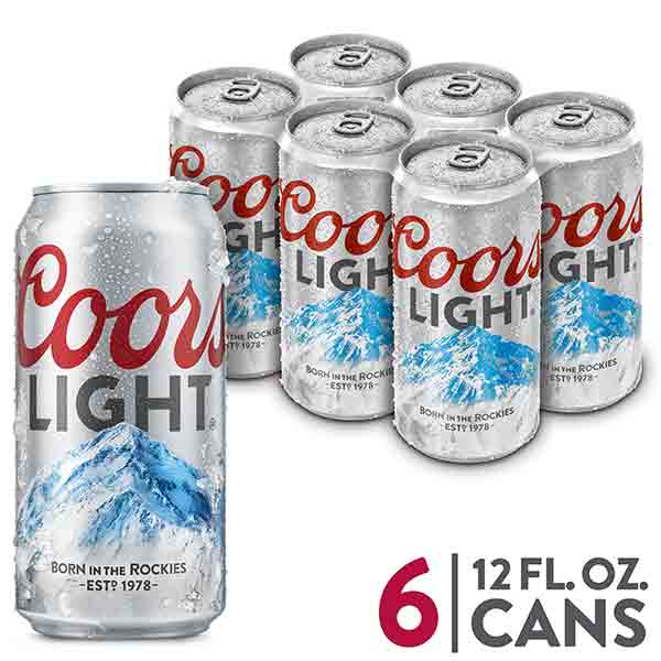 Coors Light Beer, American Light Lager, 6 Pack, 12 Fl. Oz. Cans, 4.2% ABV