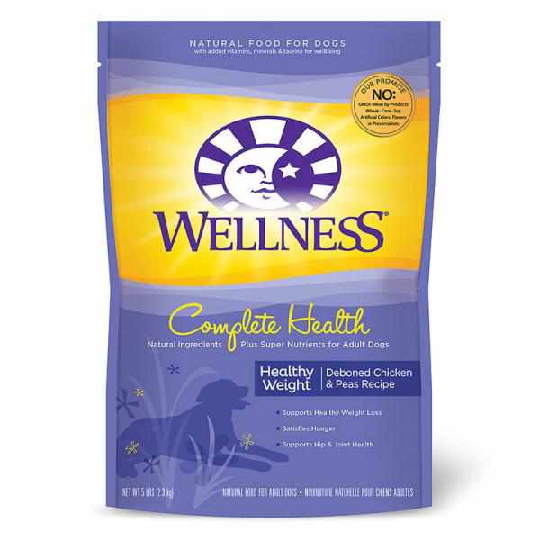Wellness Complete Health Natural Dry Healthy Weight Dog Food, Chicken & Peas, 5-
