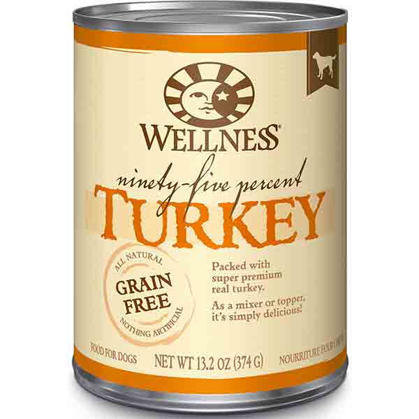 Wellness Natural Grain Free Wet Canned Dog Food, 95-Percent Turkey Recipe, 13.2- oz