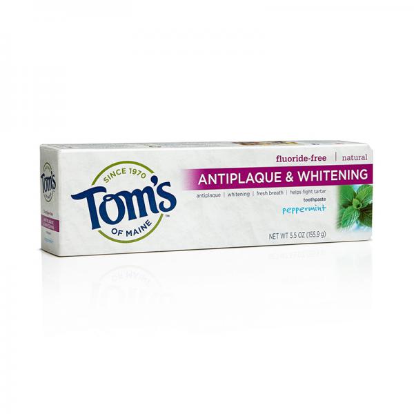 Tom's of Maine Antiplaque and Whitening Fluoride-free Toothpaste, Peppermint, 5.