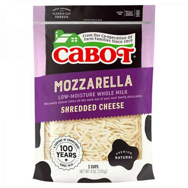 Cabot Mozzarella Whole Milk Shredded Cheese, 8 Oz