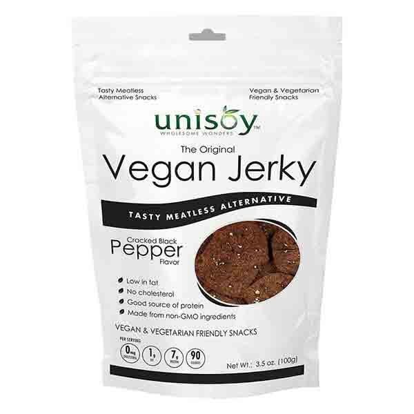 Unisoy Vegan Jerky Cracked Black Pepper, 3.5 oz.