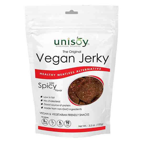 Unisoy Vegan Jerky Spicy, 3.5 oz.