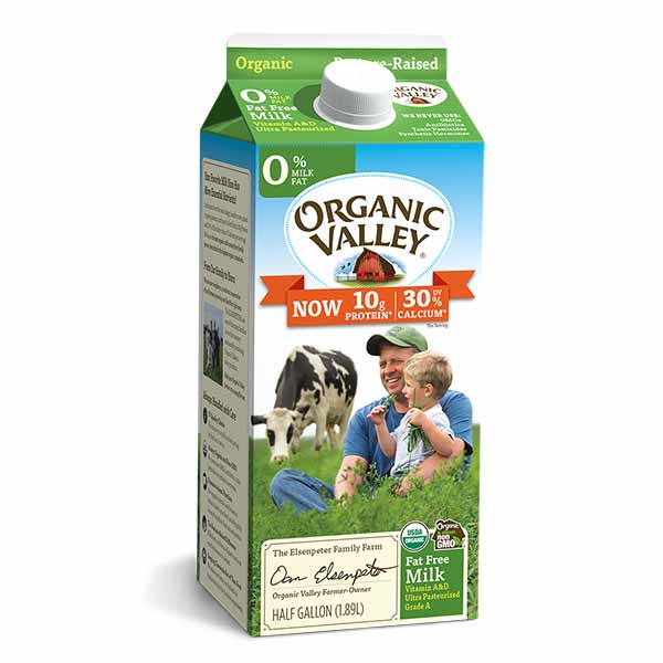 Organic Valley, Organic Fat Free Milk, Pasteurized, Half Gallon, 64 oz